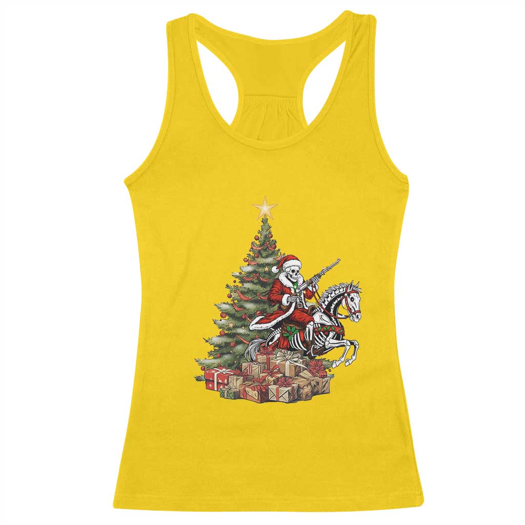 Outlaw Cowboy On Skeleton Horse Racerback Tank Top Dark Western Christmas - Wonder Print Shop