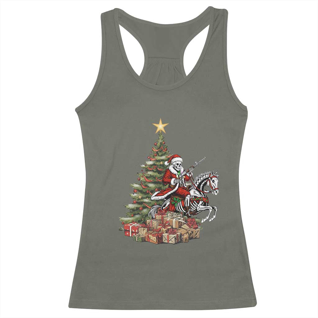 Outlaw Cowboy On Skeleton Horse Racerback Tank Top Dark Western Christmas - Wonder Print Shop