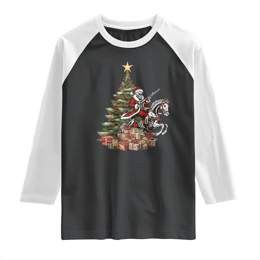 Outlaw Cowboy On Skeleton Horse Raglan Shirt Dark Western Christmas - Wonder Print Shop