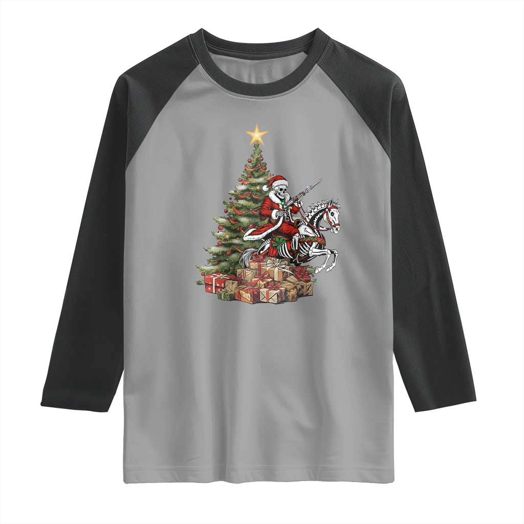 Outlaw Cowboy On Skeleton Horse Raglan Shirt Dark Western Christmas - Wonder Print Shop