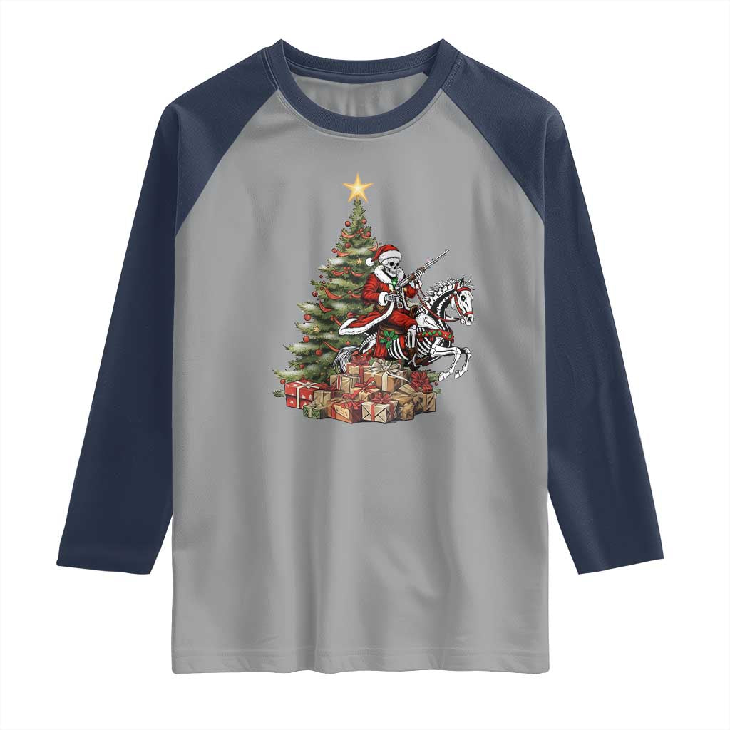 Outlaw Cowboy On Skeleton Horse Raglan Shirt Dark Western Christmas - Wonder Print Shop