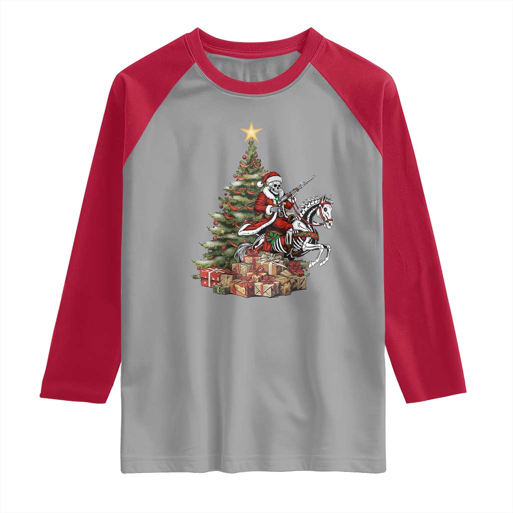 Outlaw Cowboy On Skeleton Horse Raglan Shirt Dark Western Christmas - Wonder Print Shop
