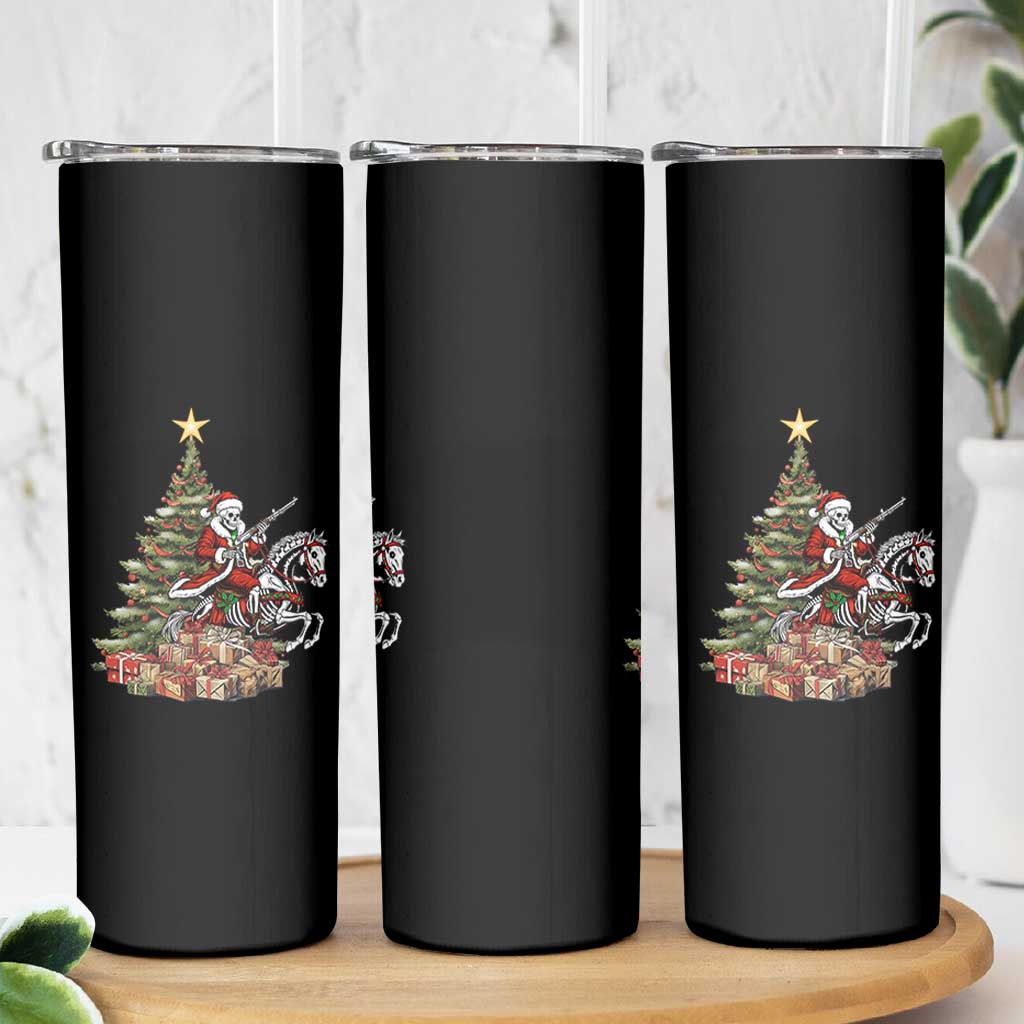 Outlaw Cowboy On Skeleton Horse Skinny Tumbler Dark Western Christmas - Wonder Print Shop