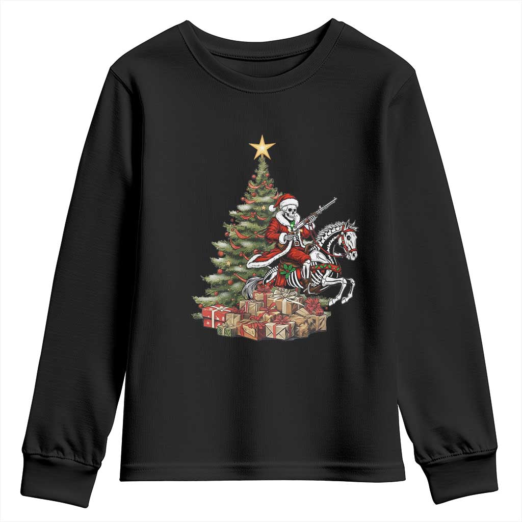 Outlaw Cowboy On Skeleton Horse Youth Sweatshirt Dark Western Christmas - Wonder Print Shop