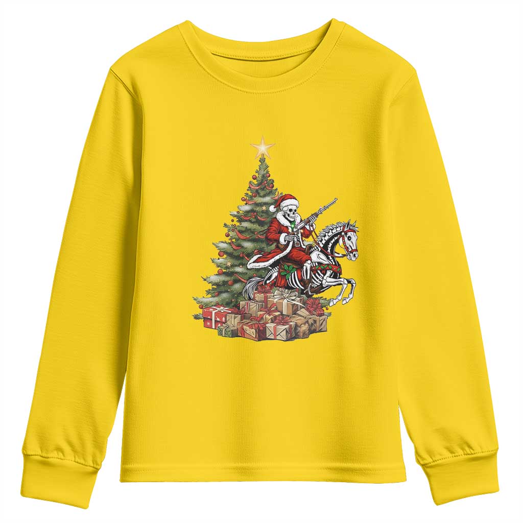 Outlaw Cowboy On Skeleton Horse Youth Sweatshirt Dark Western Christmas - Wonder Print Shop
