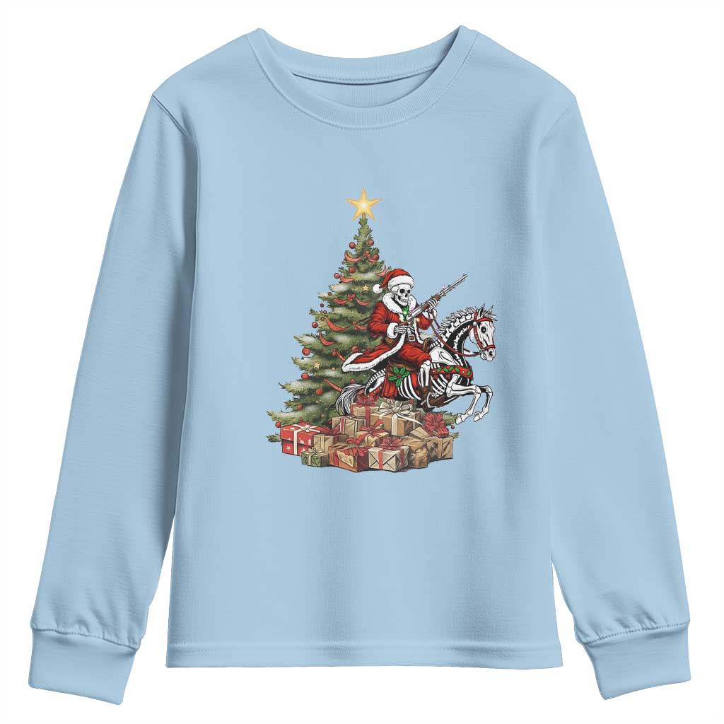 Outlaw Cowboy On Skeleton Horse Youth Sweatshirt Dark Western Christmas - Wonder Print Shop