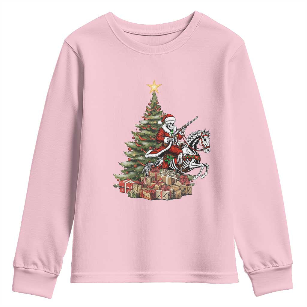 Outlaw Cowboy On Skeleton Horse Youth Sweatshirt Dark Western Christmas - Wonder Print Shop