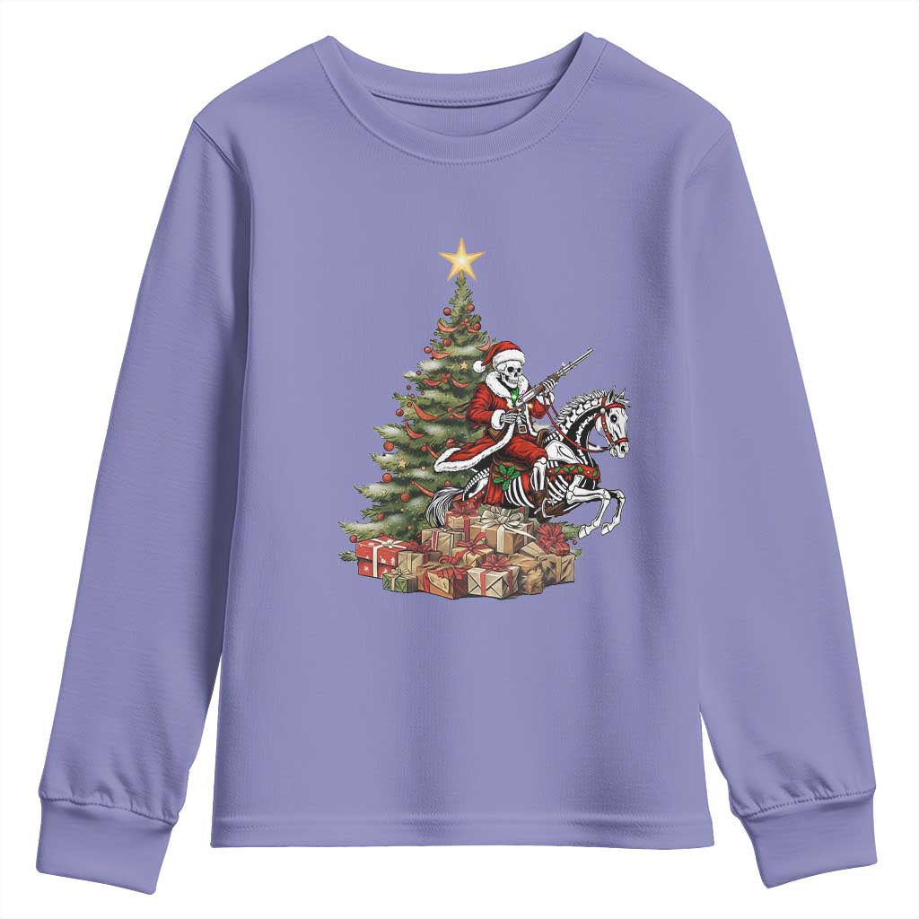 Outlaw Cowboy On Skeleton Horse Youth Sweatshirt Dark Western Christmas - Wonder Print Shop