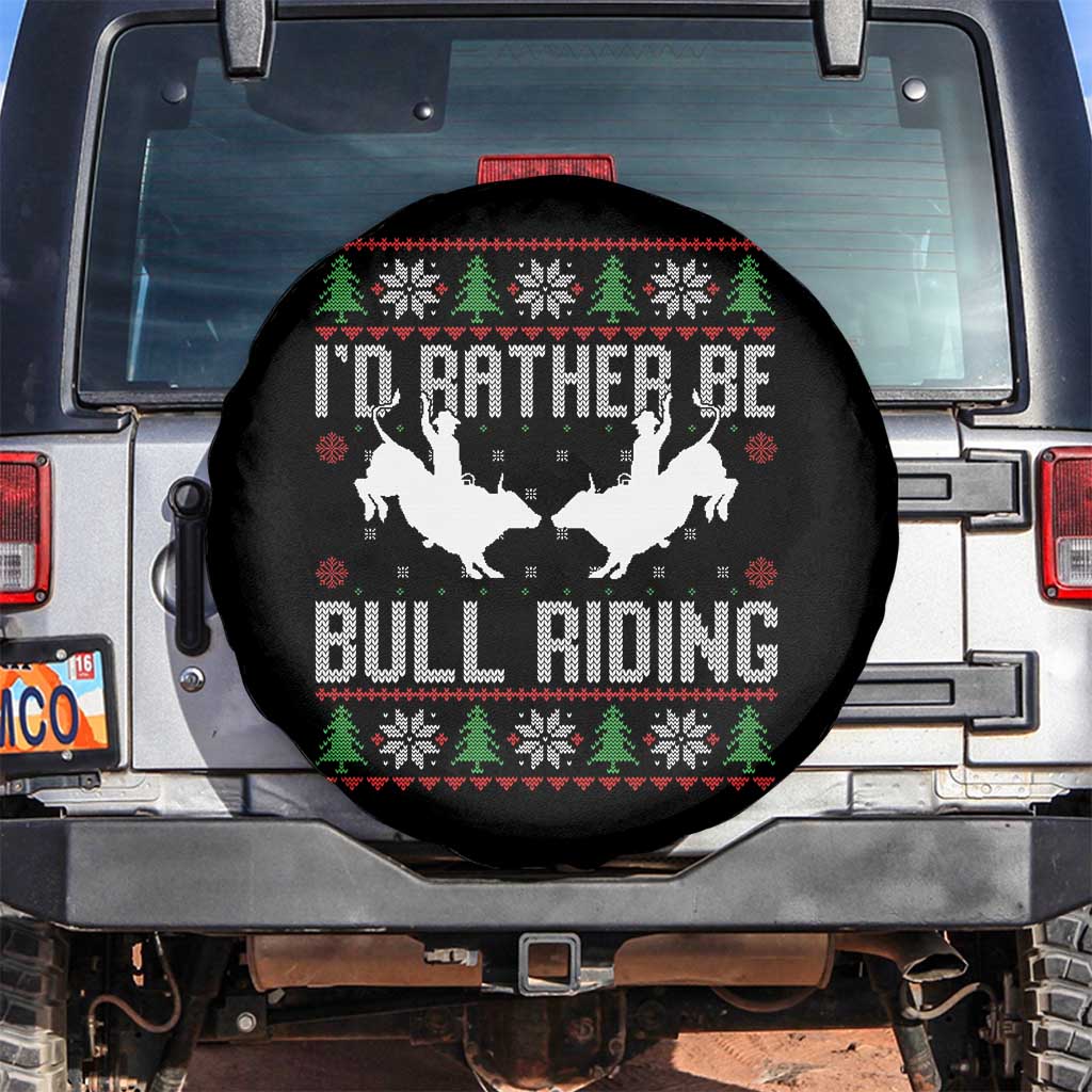 Id Rather Be Bull Riding Spare Tire Cover Rodeo Bull Rider Ugly Christmas Gift - Wonder Print Shop
