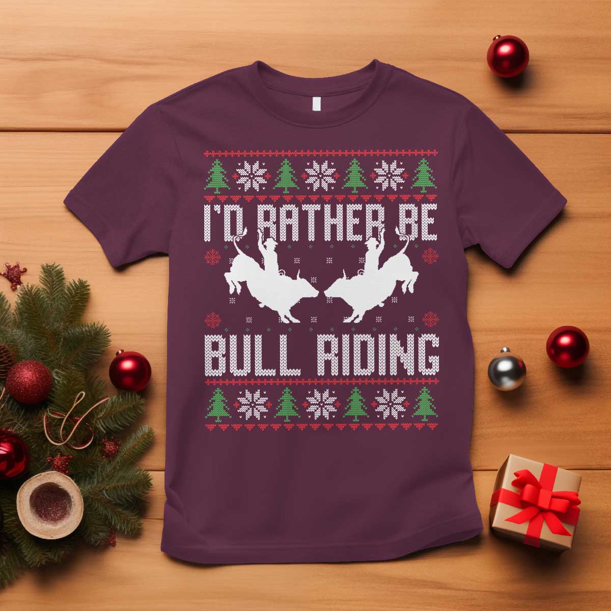 Id Rather Be Bull Riding T Shirt Rodeo Bull Rider Ugly Christmas Gift - Wonder Print Shop