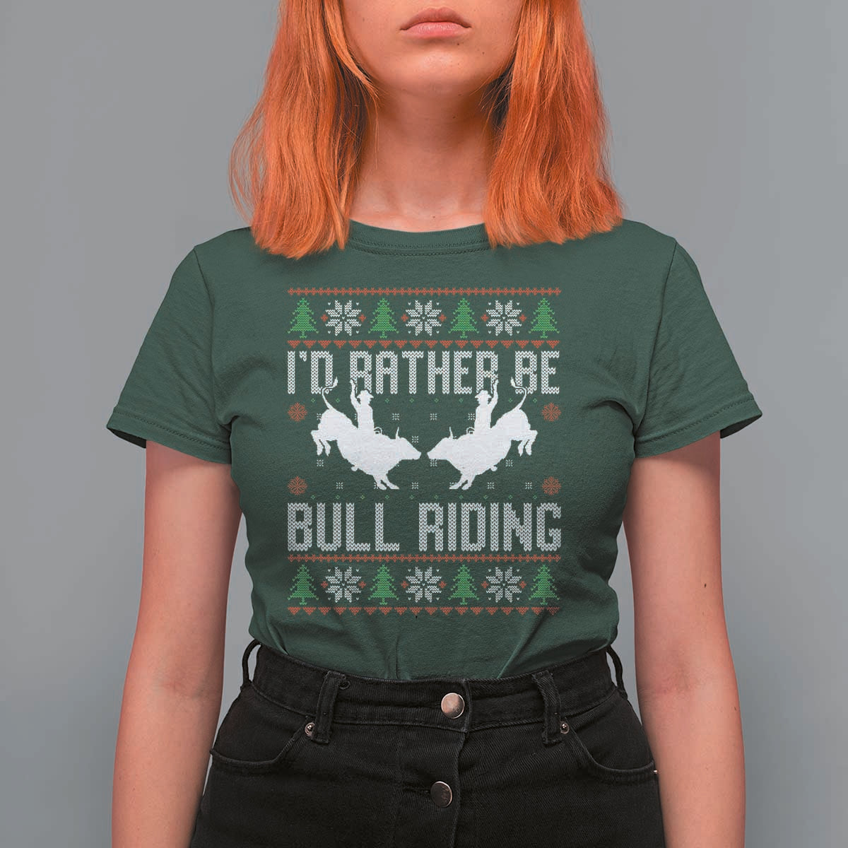 Id Rather Be Bull Riding T Shirt For Women Rodeo Bull Rider Ugly Christmas Gift - Wonder Print Shop