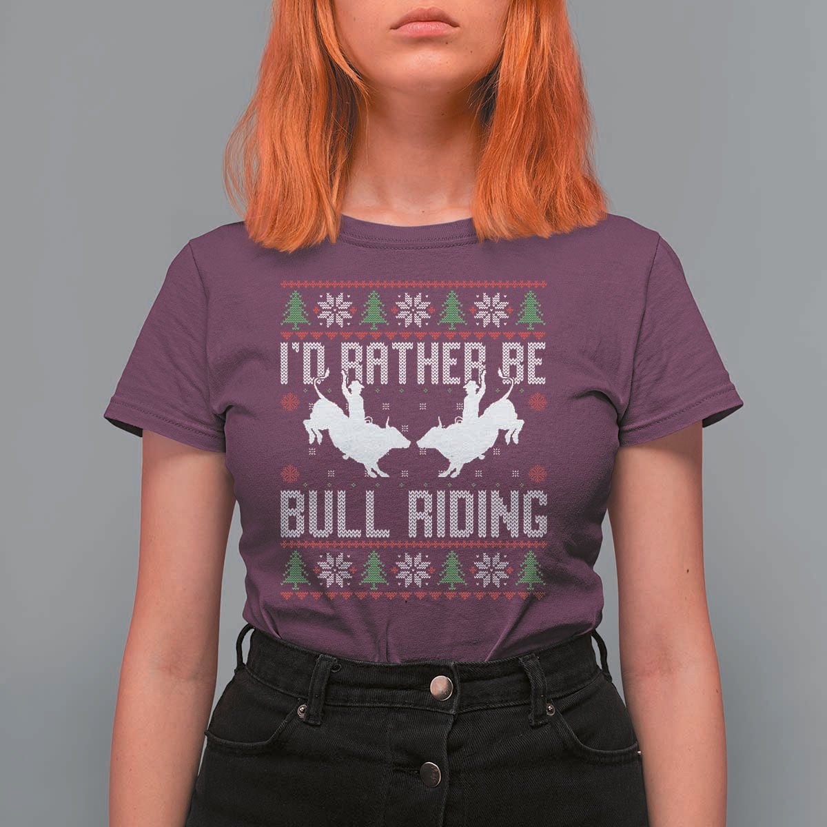 Id Rather Be Bull Riding T Shirt For Women Rodeo Bull Rider Ugly Christmas Gift - Wonder Print Shop