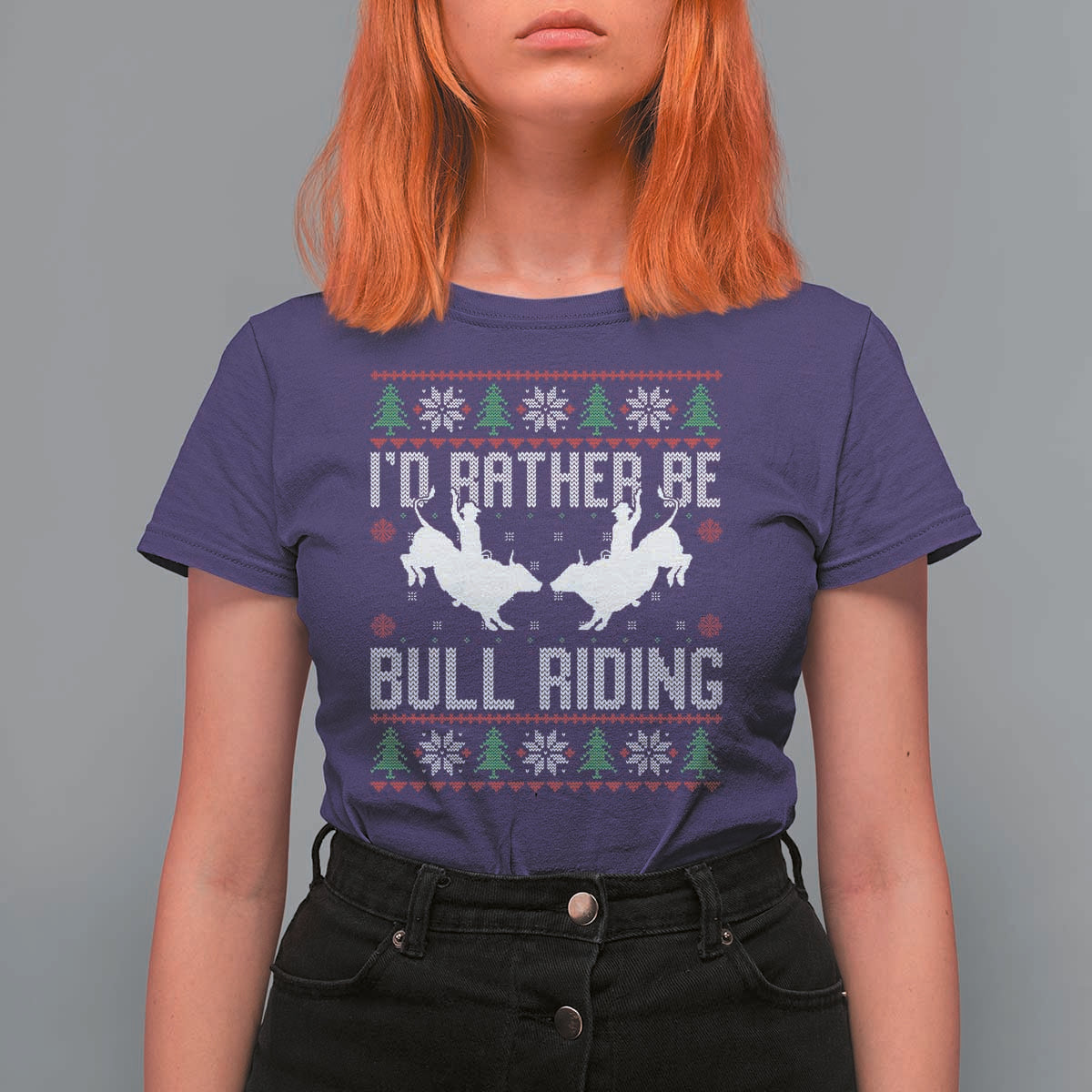 Id Rather Be Bull Riding T Shirt For Women Rodeo Bull Rider Ugly Christmas Gift - Wonder Print Shop