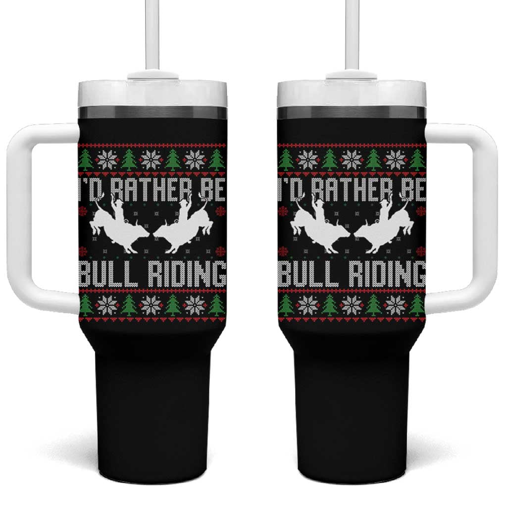 Id Rather Be Bull Riding Tumbler With Handle Rodeo Bull Rider Ugly Christmas Gift - Wonder Print Shop