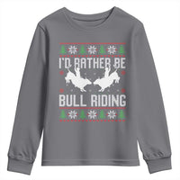 Id Rather Be Bull Riding Youth Sweatshirt Rodeo Bull Rider Ugly Christmas Gift - Wonder Print Shop