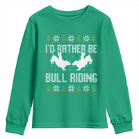 Id Rather Be Bull Riding Youth Sweatshirt Rodeo Bull Rider Ugly Christmas Gift - Wonder Print Shop