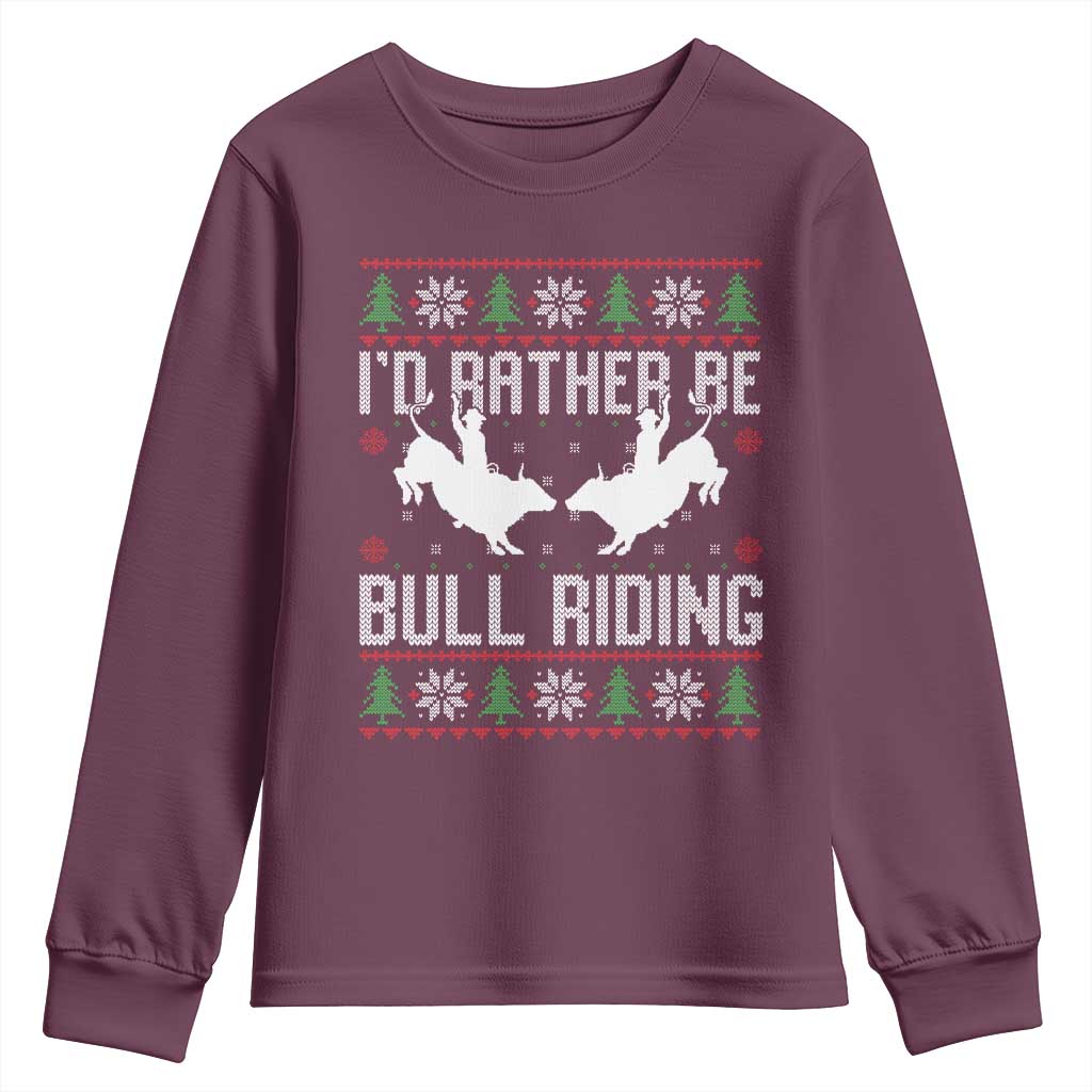 Id Rather Be Bull Riding Youth Sweatshirt Rodeo Bull Rider Ugly Christmas Gift - Wonder Print Shop