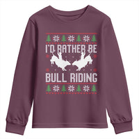 Id Rather Be Bull Riding Youth Sweatshirt Rodeo Bull Rider Ugly Christmas Gift - Wonder Print Shop