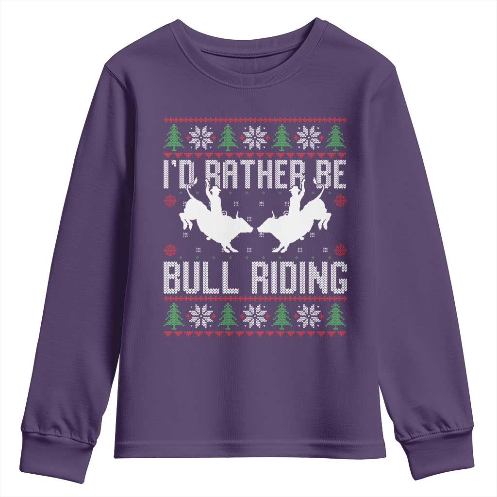 Id Rather Be Bull Riding Youth Sweatshirt Rodeo Bull Rider Ugly Christmas Gift - Wonder Print Shop