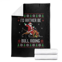 Id Rather Be Bull Riding Throw Blanket Black Santa Bull Rider Ugly Christmas Gift - Wonder Print Shop