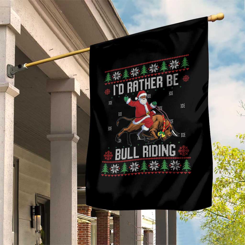 Id Rather Be Bull Riding Garden Flag Black Santa Bull Rider Ugly Christmas Gift - Wonder Print Shop