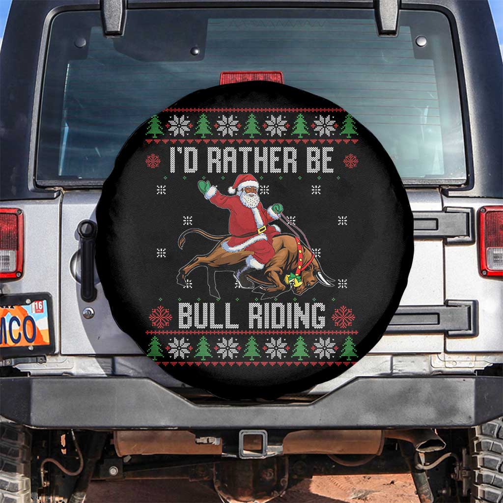 Id Rather Be Bull Riding Spare Tire Cover Black Santa Bull Rider Ugly Christmas Gift - Wonder Print Shop