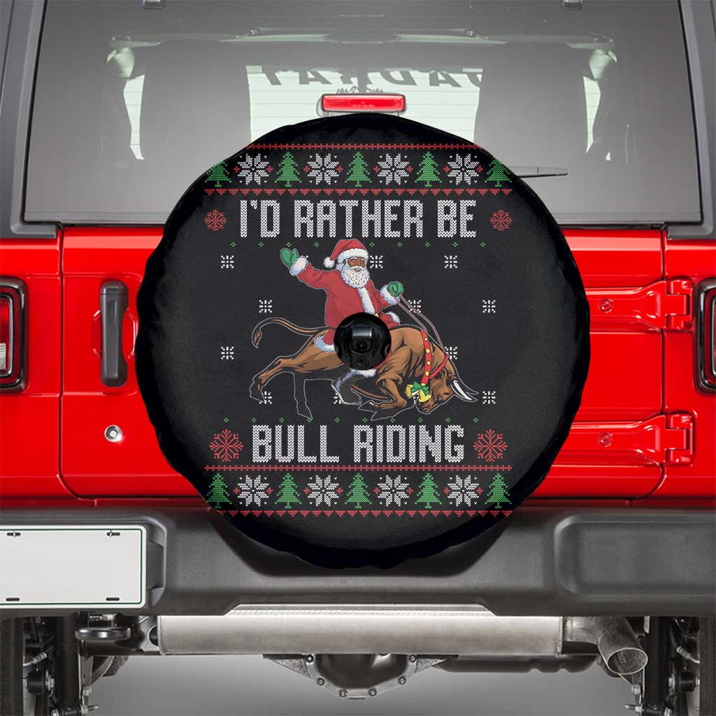 Id Rather Be Bull Riding Spare Tire Cover Black Santa Bull Rider Ugly Christmas Gift - Wonder Print Shop