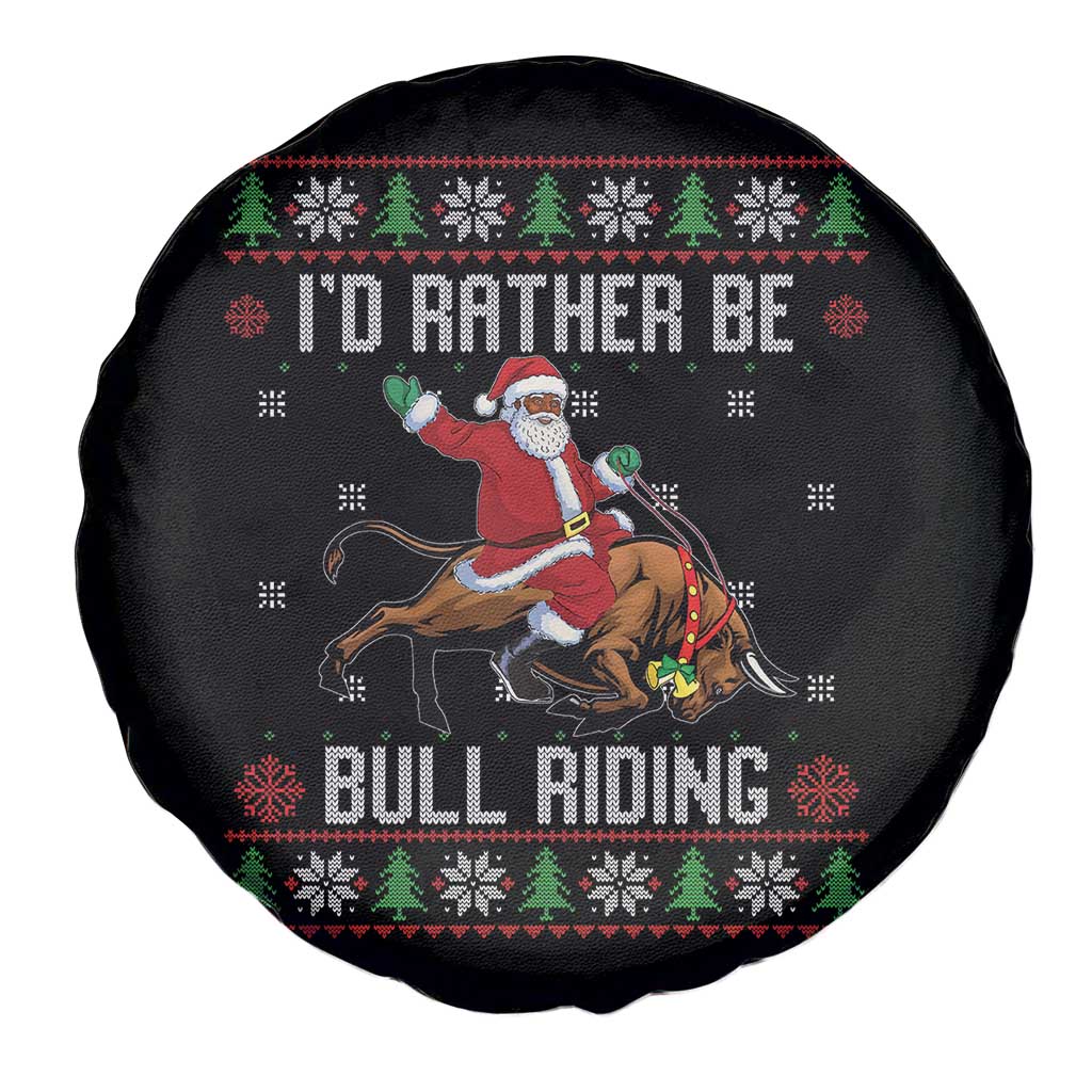 Id Rather Be Bull Riding Spare Tire Cover Black Santa Bull Rider Ugly Christmas Gift - Wonder Print Shop