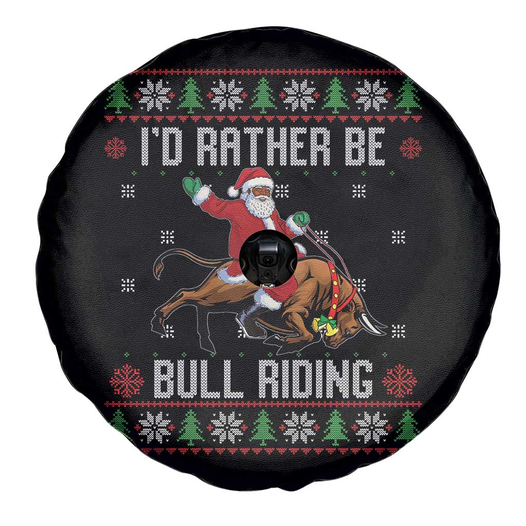 Id Rather Be Bull Riding Spare Tire Cover Black Santa Bull Rider Ugly Christmas Gift - Wonder Print Shop