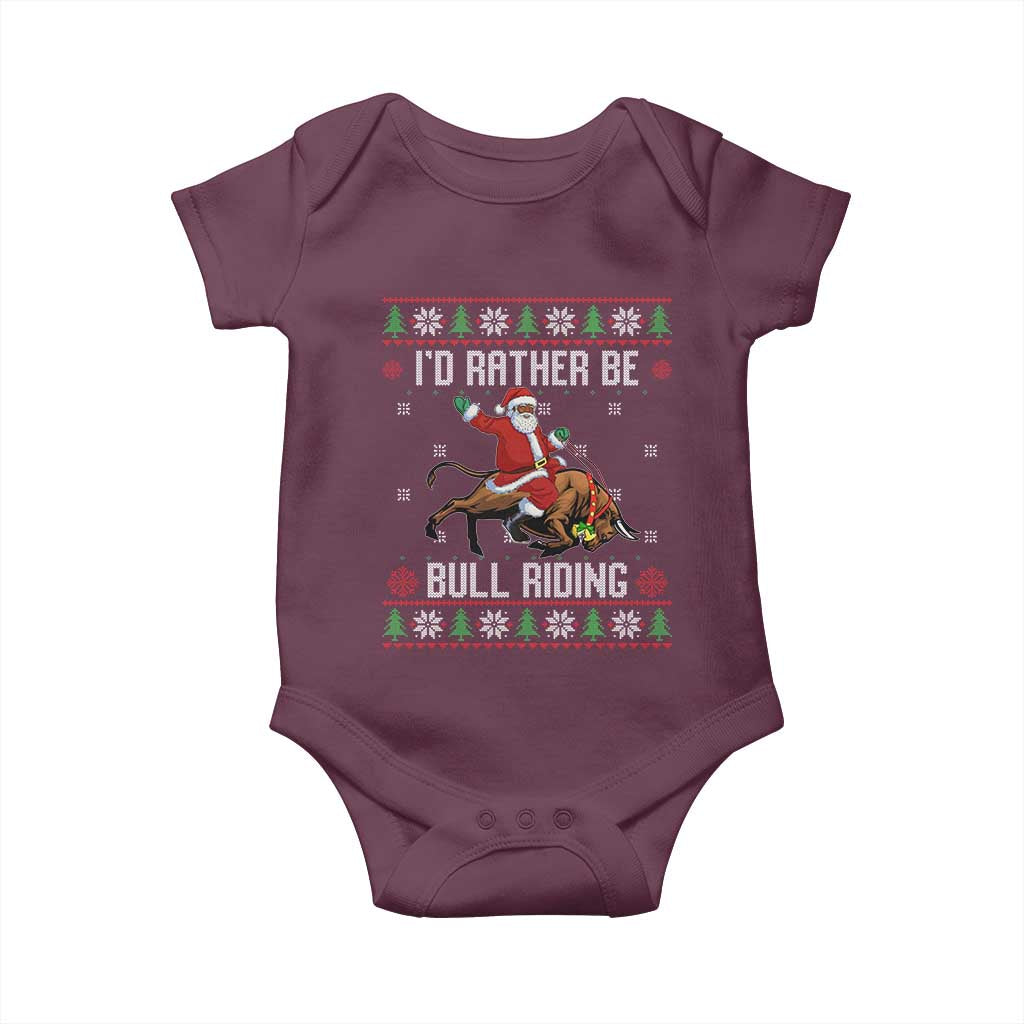 Id Rather Be Bull Riding Baby Onesie Black Santa Bull Rider Ugly Christmas Gift - Wonder Print Shop