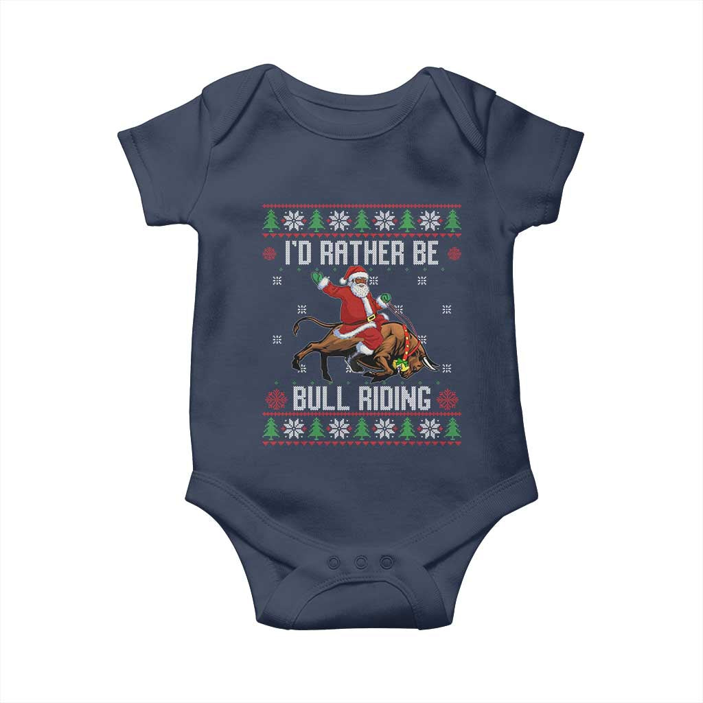 Id Rather Be Bull Riding Baby Onesie Black Santa Bull Rider Ugly Christmas Gift - Wonder Print Shop
