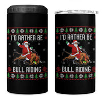 Id Rather Be Bull Riding 4 in 1 Can Cooler Tumbler Black Santa Bull Rider Ugly Christmas Gift - Wonder Print Shop