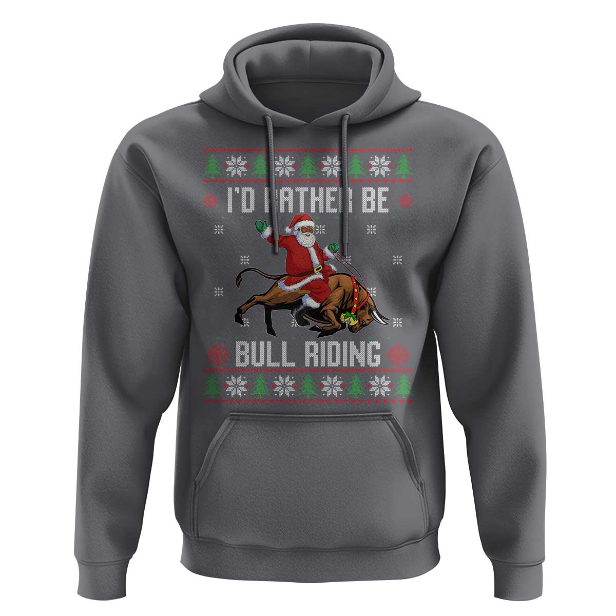 Id Rather Be Bull Riding Hoodie Black Santa Bull Rider Ugly Christmas Gift - Wonder Print Shop
