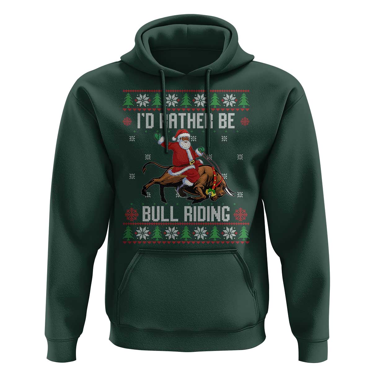 Id Rather Be Bull Riding Hoodie Black Santa Bull Rider Ugly Christmas Gift - Wonder Print Shop