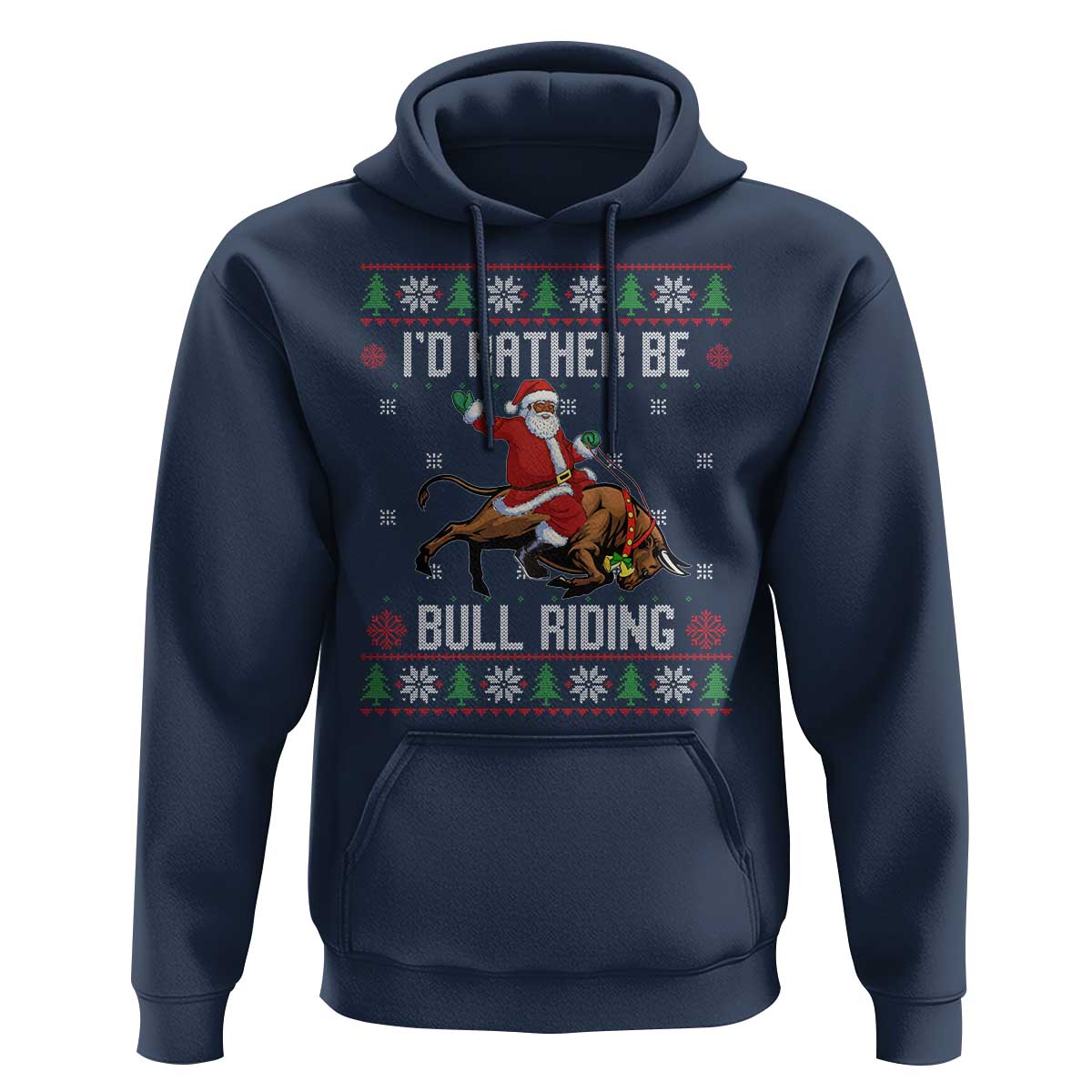 Id Rather Be Bull Riding Hoodie Black Santa Bull Rider Ugly Christmas Gift - Wonder Print Shop