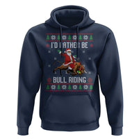 Id Rather Be Bull Riding Hoodie Black Santa Bull Rider Ugly Christmas Gift - Wonder Print Shop