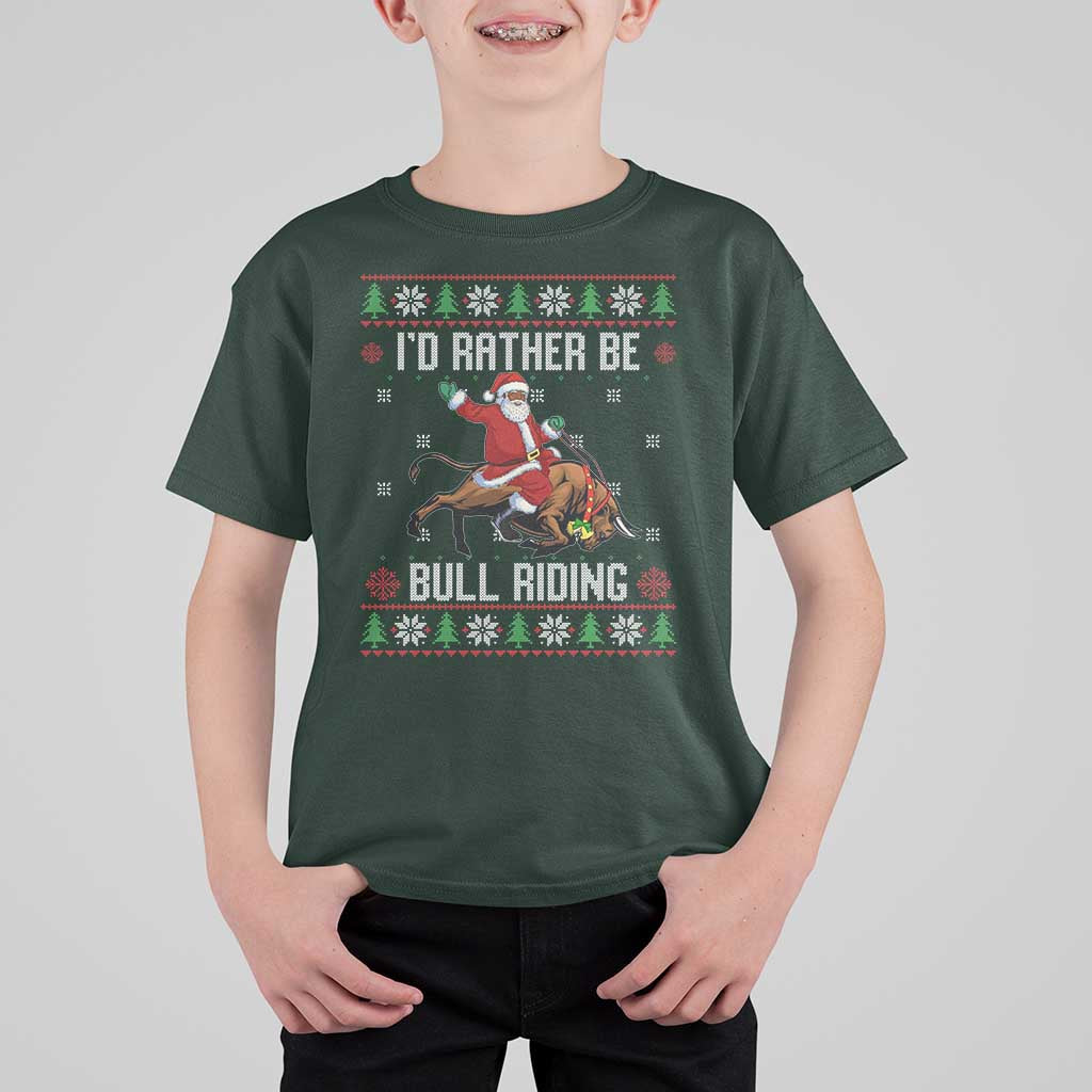 Id Rather Be Bull Riding T Shirt For Kid Black Santa Bull Rider Ugly Christmas Gift - Wonder Print Shop