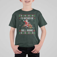 Id Rather Be Bull Riding T Shirt For Kid Black Santa Bull Rider Ugly Christmas Gift - Wonder Print Shop