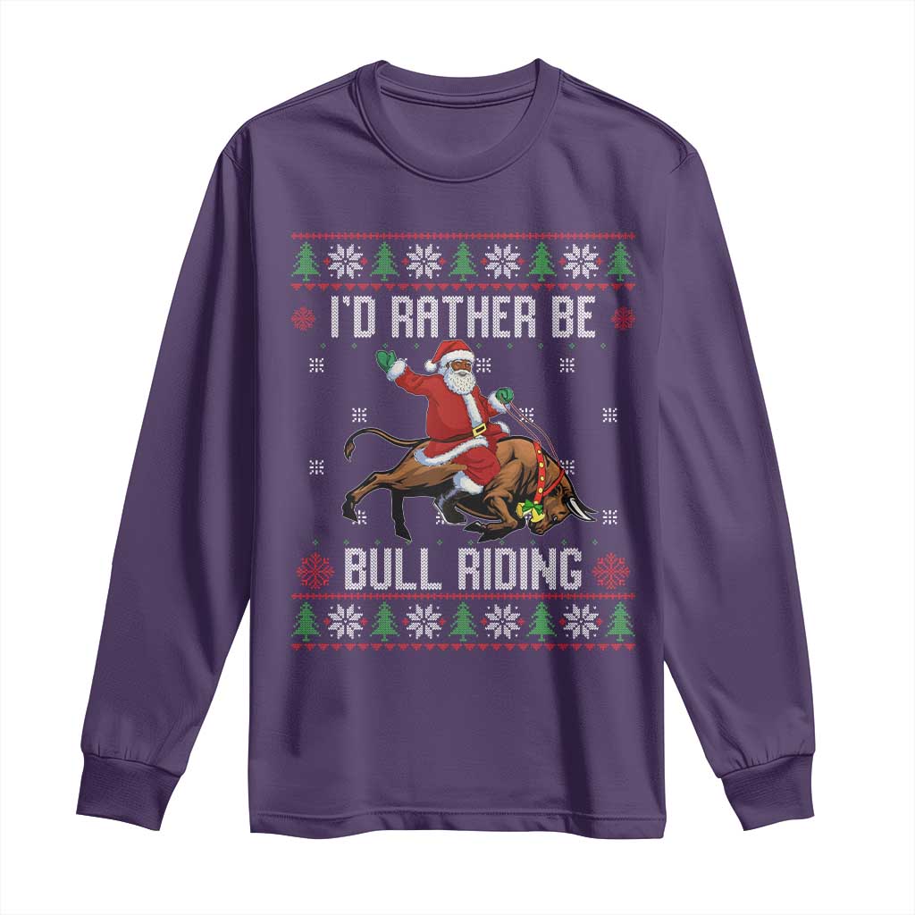Id Rather Be Bull Riding Long Sleeve Shirt Black Santa Bull Rider Ugly Christmas Gift - Wonder Print Shop