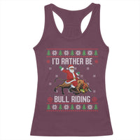 Id Rather Be Bull Riding Racerback Tank Top Black Santa Bull Rider Ugly Christmas Gift - Wonder Print Shop