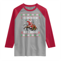 Id Rather Be Bull Riding Raglan Shirt Black Santa Bull Rider Ugly Christmas Gift - Wonder Print Shop