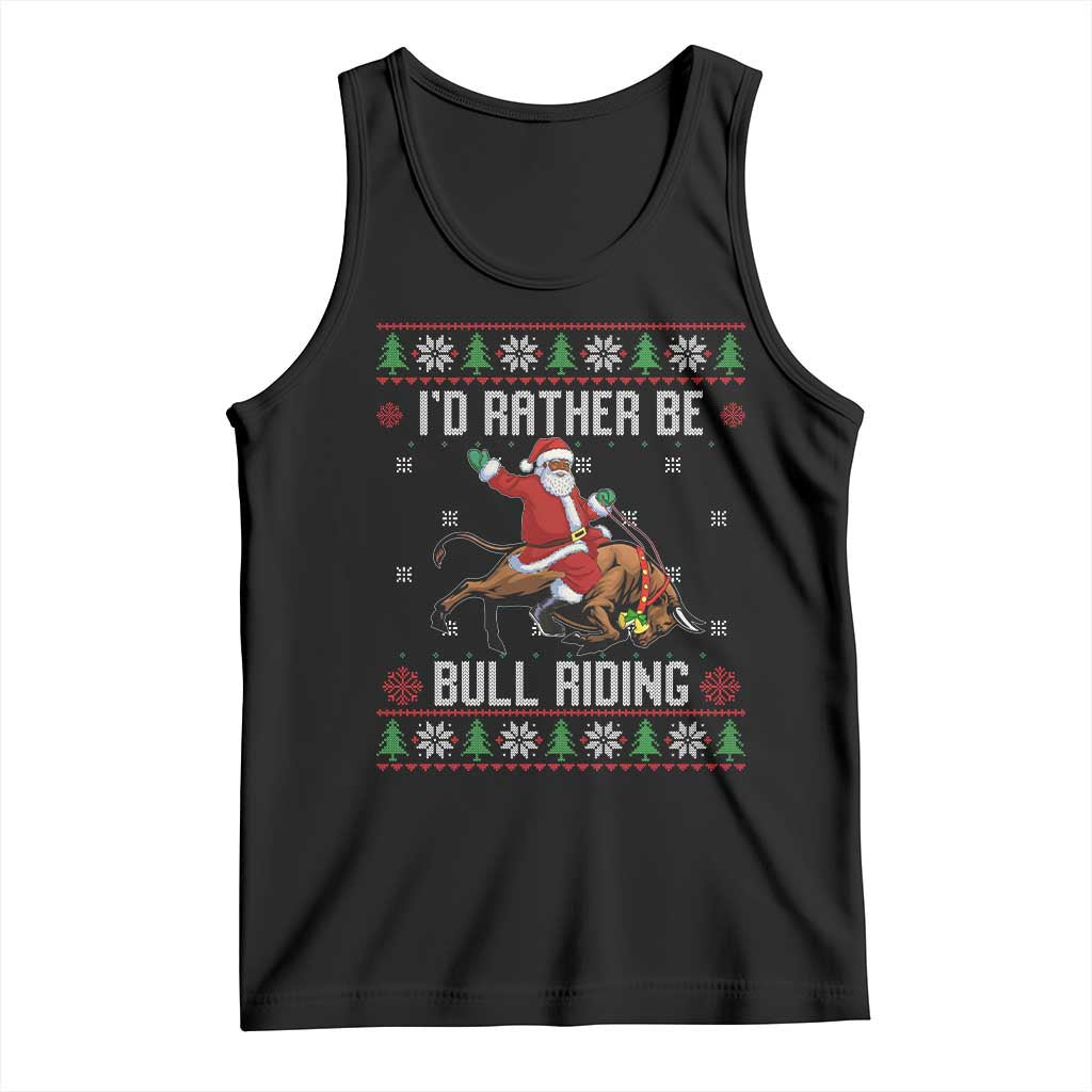 Id Rather Be Bull Riding Tank Top Black Santa Bull Rider Ugly Christmas Gift - Wonder Print Shop