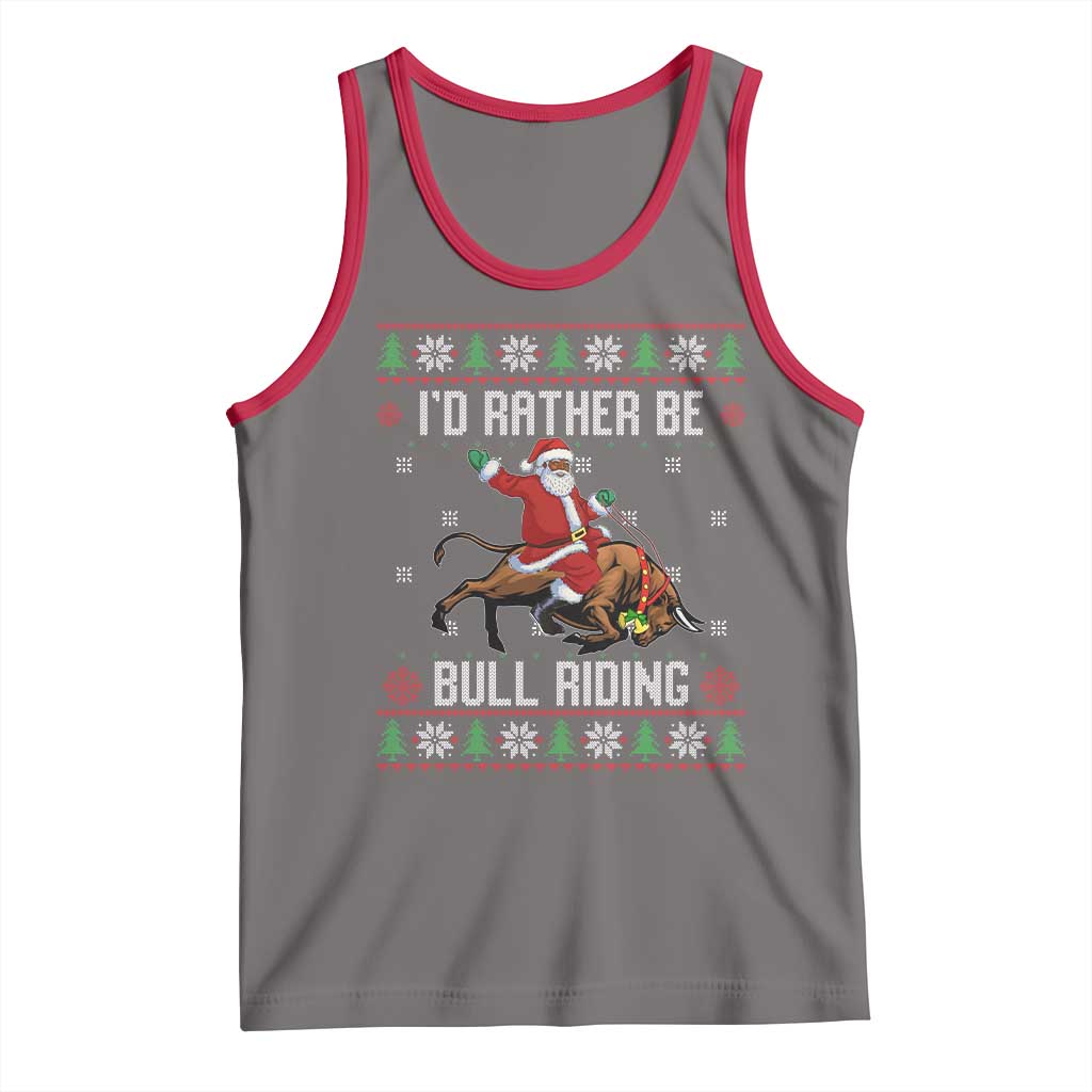 Id Rather Be Bull Riding Tank Top Black Santa Bull Rider Ugly Christmas Gift - Wonder Print Shop