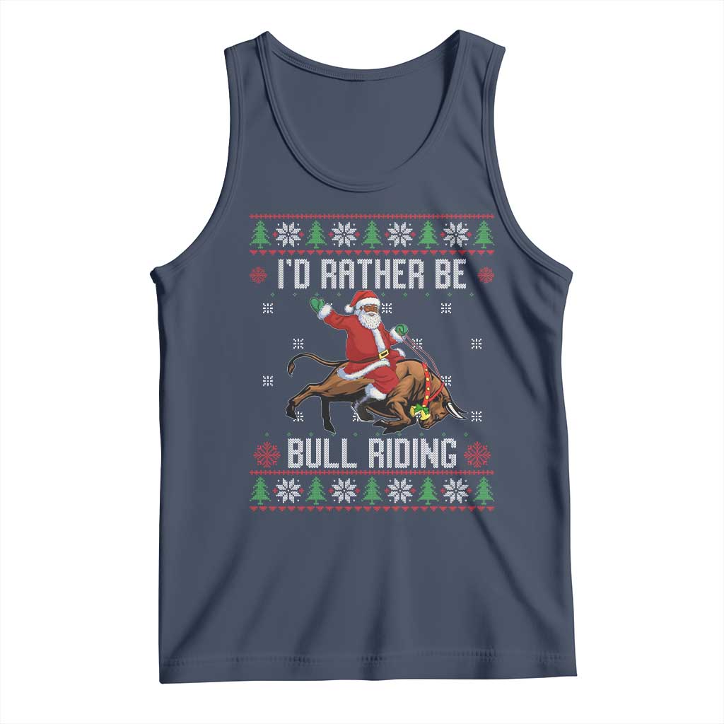 Id Rather Be Bull Riding Tank Top Black Santa Bull Rider Ugly Christmas Gift - Wonder Print Shop