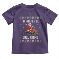Id Rather Be Bull Riding Toddler T Shirt Black Santa Bull Rider Ugly Christmas Gift - Wonder Print Shop
