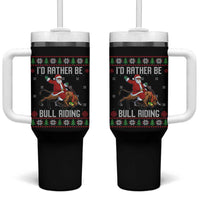 Id Rather Be Bull Riding Tumbler With Handle Black Santa Bull Rider Ugly Christmas Gift - undefined