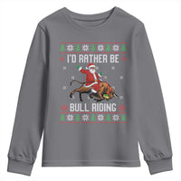 Id Rather Be Bull Riding Youth Sweatshirt Black Santa Bull Rider Ugly Christmas Gift - Wonder Print Shop
