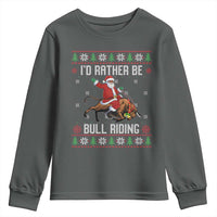 Id Rather Be Bull Riding Youth Sweatshirt Black Santa Bull Rider Ugly Christmas Gift - Wonder Print Shop