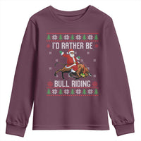 Id Rather Be Bull Riding Youth Sweatshirt Black Santa Bull Rider Ugly Christmas Gift - Wonder Print Shop