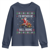 Id Rather Be Bull Riding Youth Sweatshirt Black Santa Bull Rider Ugly Christmas Gift - Wonder Print Shop